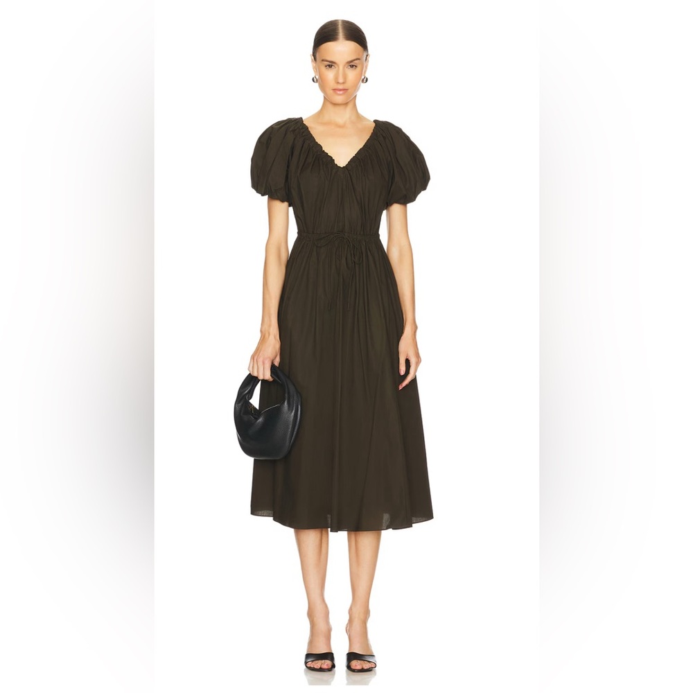 Elegant Dark Green Puff Sleeve Dress